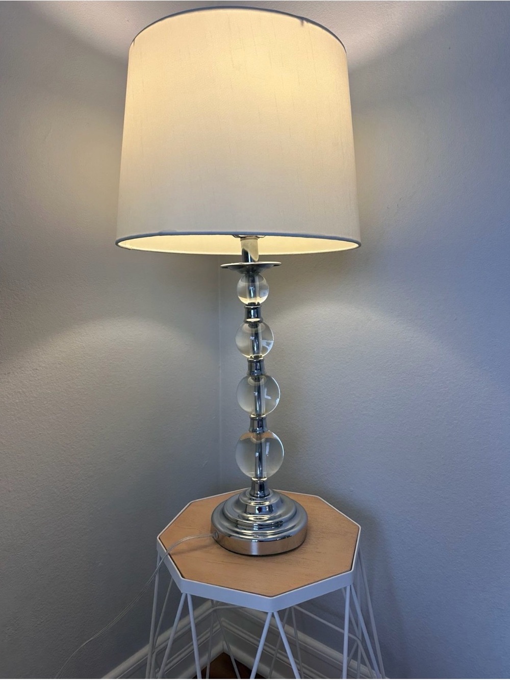 Crystal Ball Table Lamp with White Drum Shade